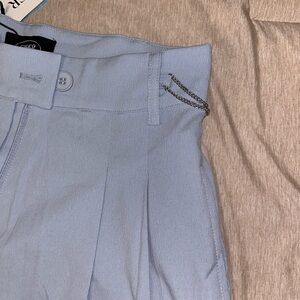 Light Blue Pleated Trousers with Chain Detail